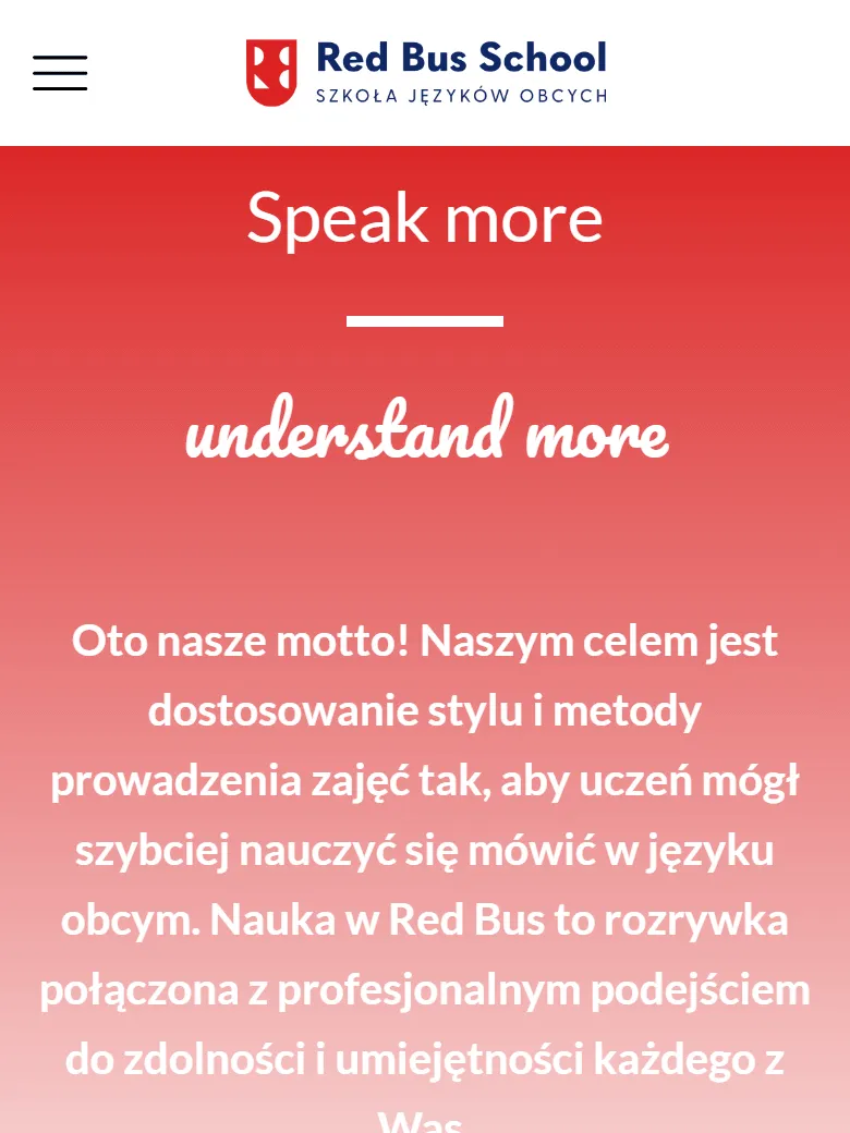 Ten sam serwis Red Bus School na ekranie telefonu.